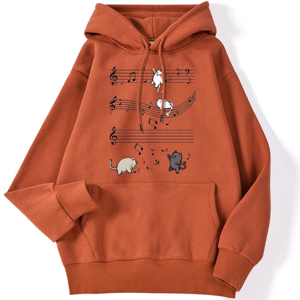 Women's Hoodie Musical Cats Music Note Printed Sweatshirt Long-sleeved Strecth Comfortable Hooded Women's Pullover