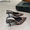 Fashion SUOJIALUN 2025 Spring Brand Women Sandal Fashion Leopard Print Ladies Elegant Slingback Shoes Pointed Toe Thin High Heel Pumps