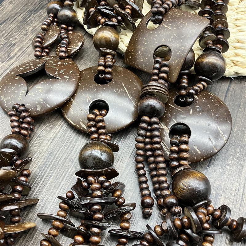 Retro Wooden Rhombus Long Necklace Ornament