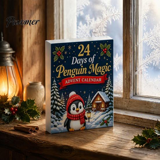 24 Days Countdown Calendar Guinea Pig Advent Calendar, 24Pcs Acrylic 2D Ornament Set with Penguin Shaped Christmas Decorations Outfits, Tree