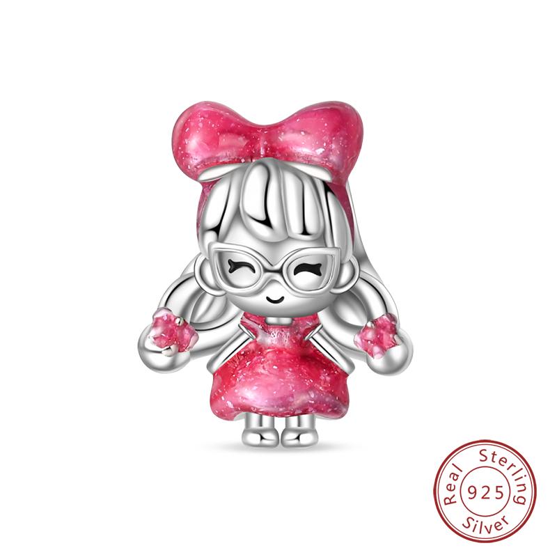 Sweet Romantic Princess Charms S925 Silver Pink Dress Lipstick High Heels Perfume Beads 3mm DIY Fine Jewelry Accessories