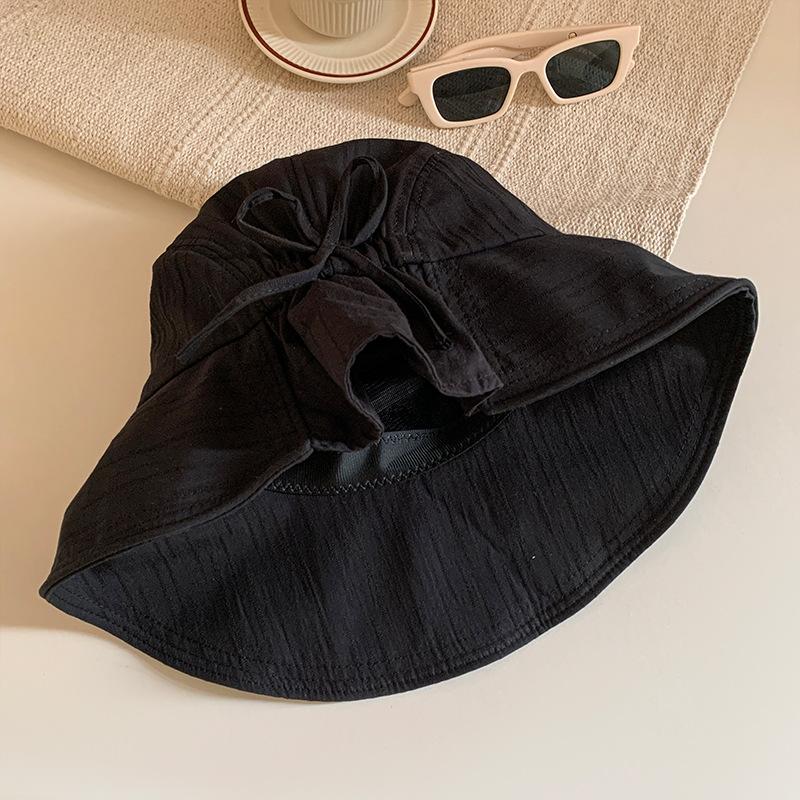 

Шляпа-ведро с бантом женская летняя для прогулок на открытом воздухе с большими полями для защиты от солнца, солнцезащитная шляпа, складная солнцезащитная шляпа M（56-58cm） чёрный