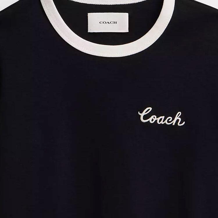 Coach Ss24 Letter Logo Printed Round Neck Pullover Short Sleeve T-Shirt Women Tops Black CS612-BLK