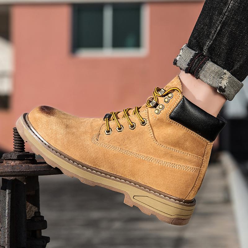 2025 Men's Thick Bottomed Martin Boots Vintage Style Genuine Leather Outdoor Work Boots Wear Resistant Nylon Shaft Material