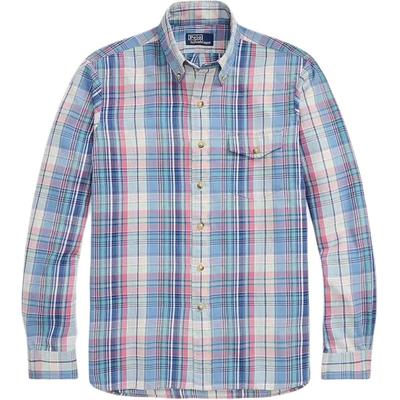 Polo Pocket Plaid Single-Breasted Long Sleeve Shirt Classic Edition Men Shirts 710971249-001