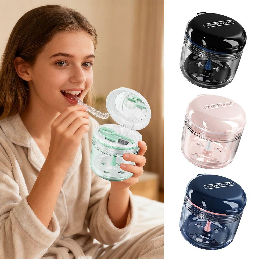 Sealed Orthodontic Retainer Case Leak-proof Large Capacity Denture Bath Case Teeth Care Transparent Denture Soaking Box blu