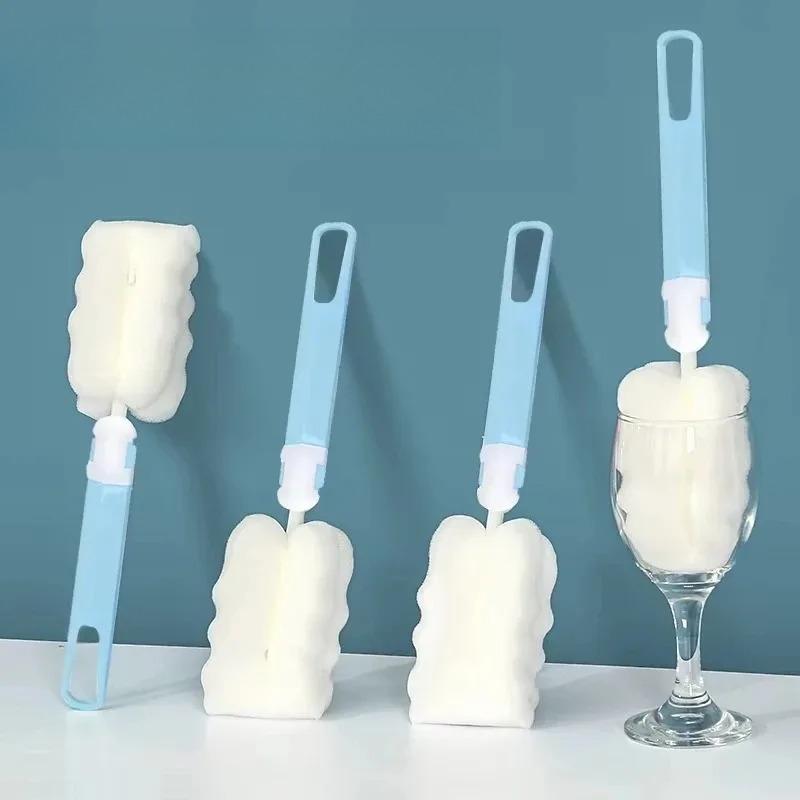 5pcs Long-Handle Sponge Brush for Mugs Glass Bottles Cups Scrubber for Efficient Cleaning Sponges Reusable Kitchen Clean Tool