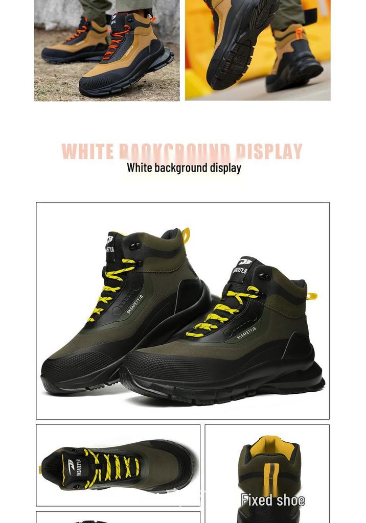 Men's Lightweight Non-Slip Steel Toe Safety Shoes - Anti-Smash, Anti-Puncture, All-Season High-Top Labor Protection Footwear