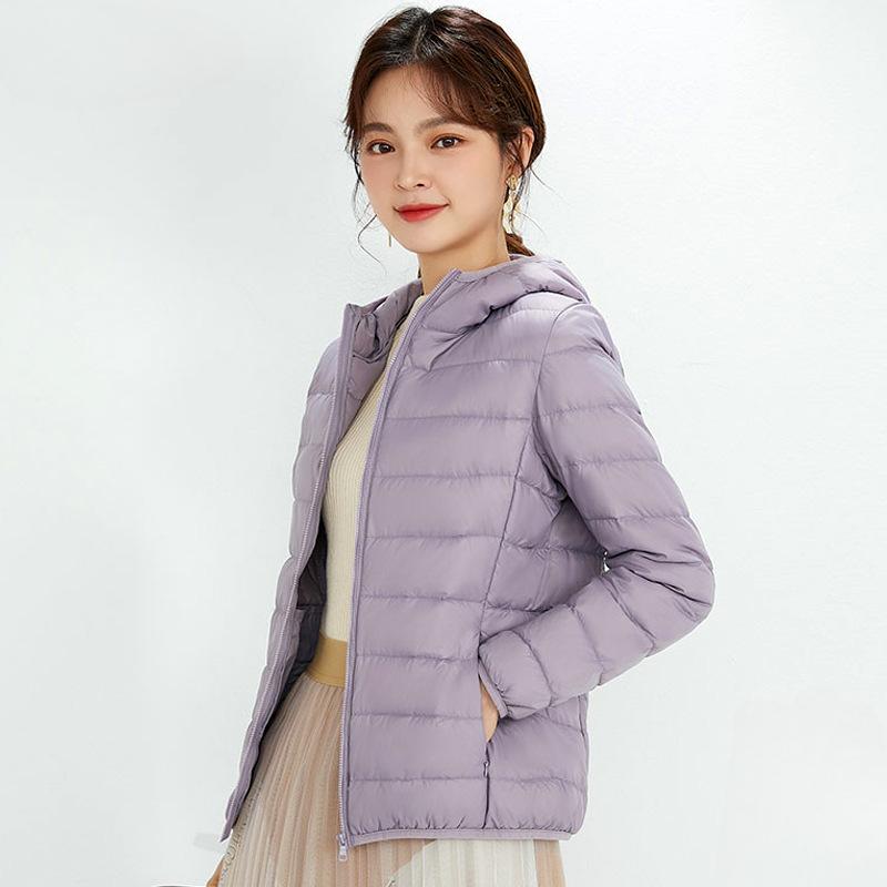 Chaqueta de plumón con capucha de invierno para mujer, ligera, corta, de talla grande, ligera, de plumón de pato blanco