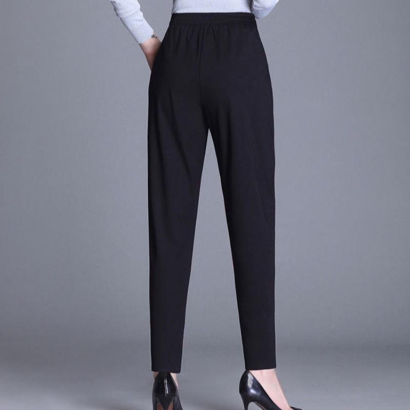 High End Haren Pants Women's New Summer Elasticized High-waisted Loose Slimming Pants Children Black Versatile Hanging Mom Pants