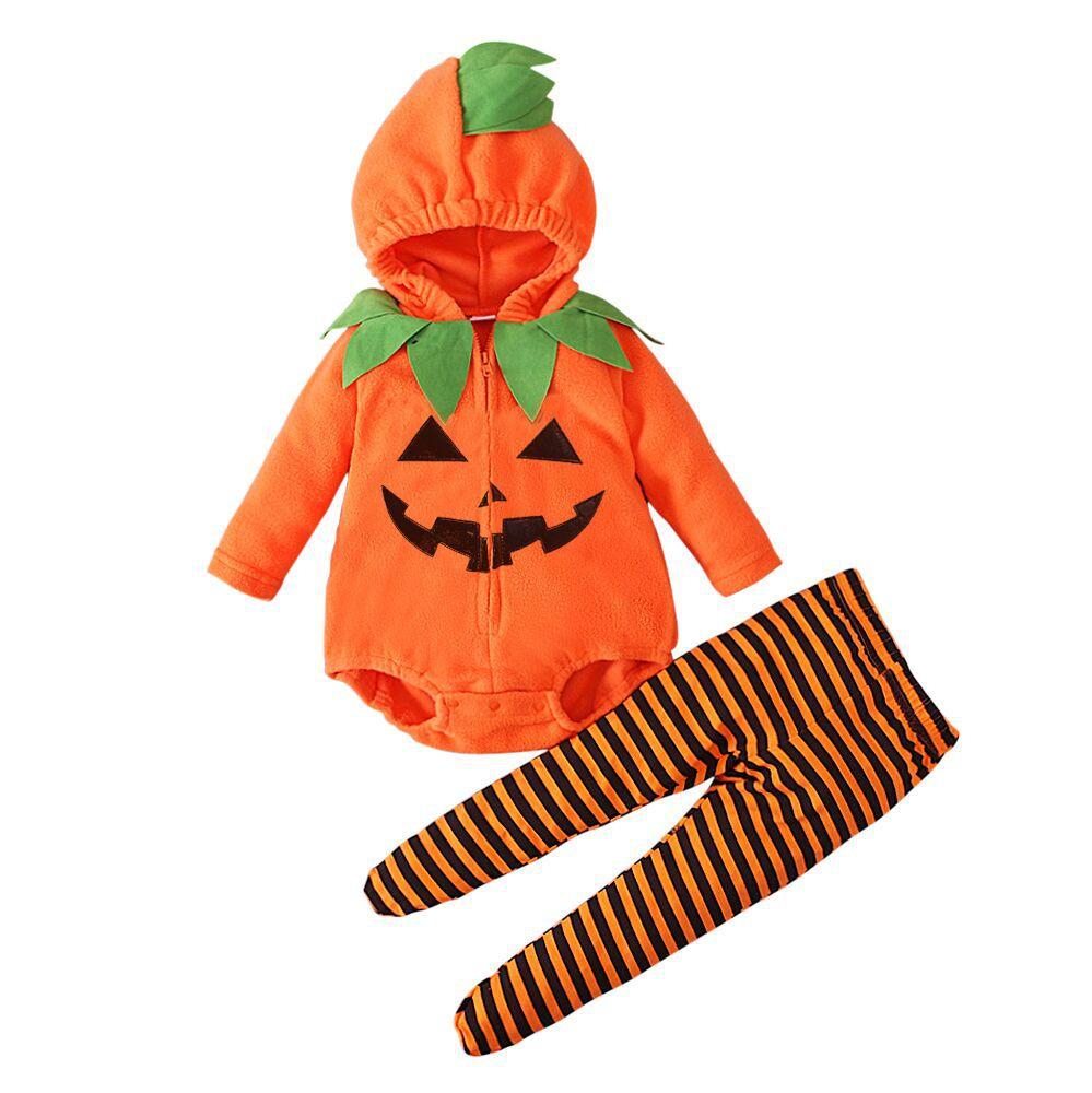 Baby Pumpkin Costume Toddler&Infant Unisex-Kids Halloween Costumes For Boys Girls Cute Hooded Romper Jumpsuit Outfit