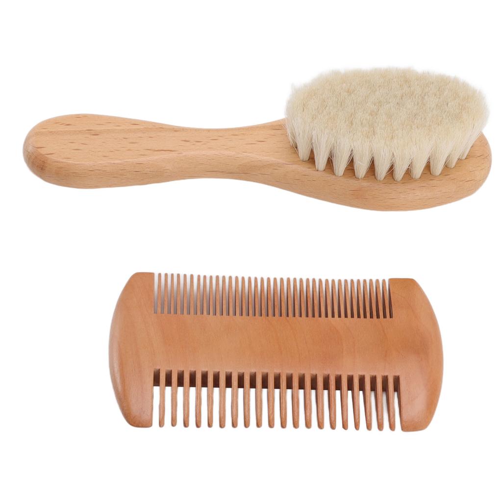 Wooden Baby Hair Brush and Comb Set Wool Brush Double Edged Comb for Baby Shower Newborn Hair