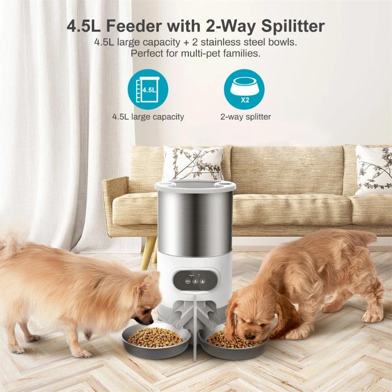 Smart APP Double Outlet Pet Feeder Cat Dog Food Automatic Dispenser Suitable for Small Medium Sized Cats Dogs Remote Feeding