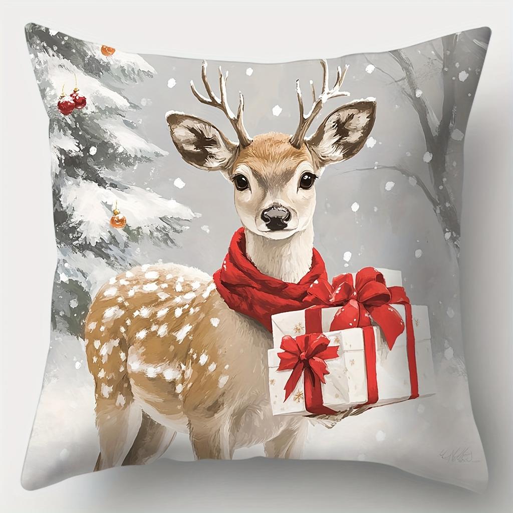 4Pcs Set, Christmas Pillowcase, 17.7"*17.7", Printed On One Side, Christmas Decoration, Sofa Lumbar Cushion Cover, Pillowcase Wi