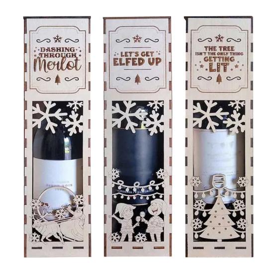 1/3Pcs Christmas Wooden Wine Box Easy Assemble Laser-Cut Snowflakes Festive Design Wine Gift Box Holiday Decoration