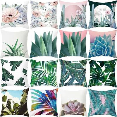 Exotic Plants And Floral Pattern Double-Sided Printed Pillow Cover Short Plush Suitable Living Room Bedrooms Throw Cushion Cover