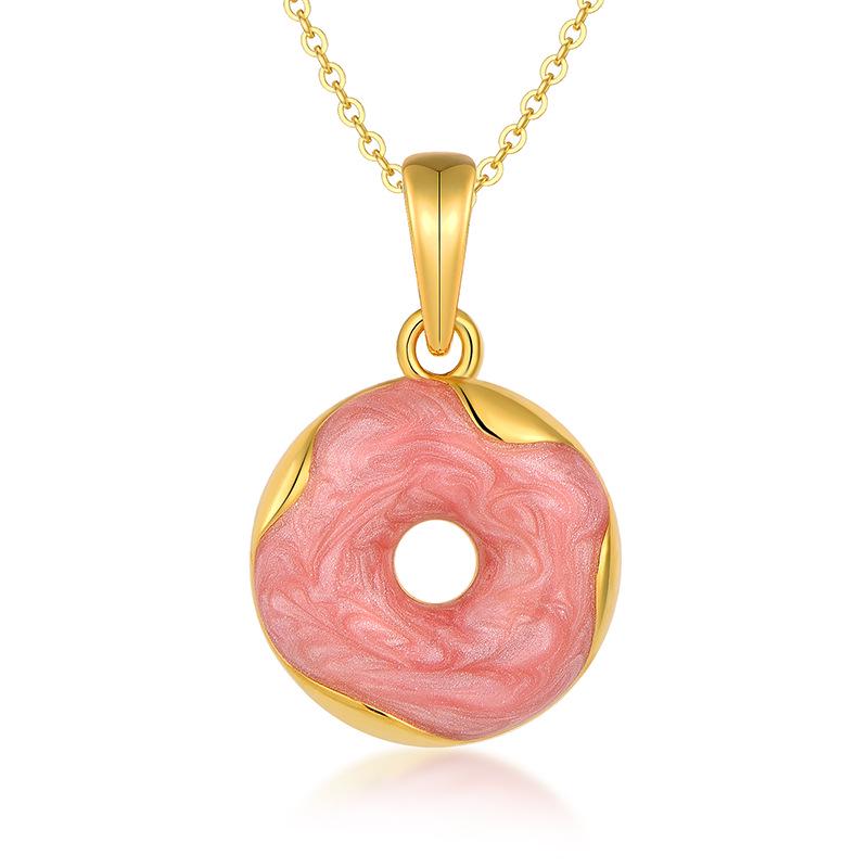 S925 Sterling Silver Donut Pendant Necklace - Cute Enamel Clavicle Chain for Women S925 Silver