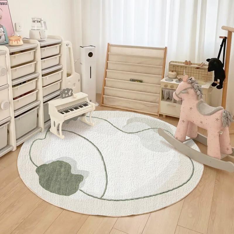 Round Rug Animal Print Cartoon Pattern Circle Carpet for Living Room Floor Mat Chair Coffee Table Bedside Kids Love Decoration