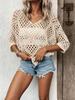 Summer Women's Casual Plaid Slimming Hollow Out Sweater Top