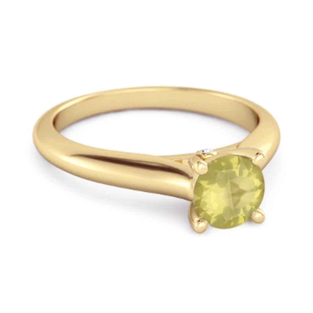 Lemon Quartz Round Solitaire Ring -925 Sterling Silver Gold Vermeil