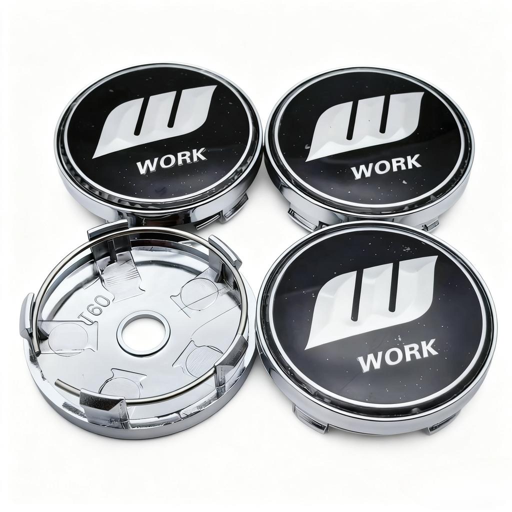 4pcs JDM W Work Logo Emblem Badge Car Wheel Center Caps 60MM 56MM Wheel Hub Cap Rim Hubcaps Dust Cover Replace Car Accessories