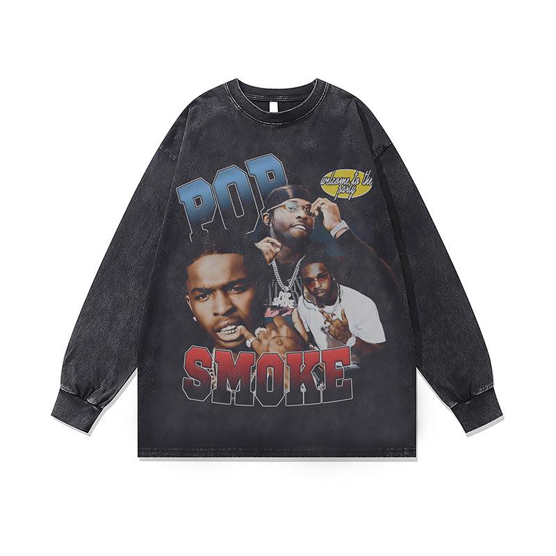 Washed Retro Washed Crew Neck Sweatshirt Autumn And Winter New American Hip-Hop Bottom Long-Sleeved T-Shirt For Men And Women