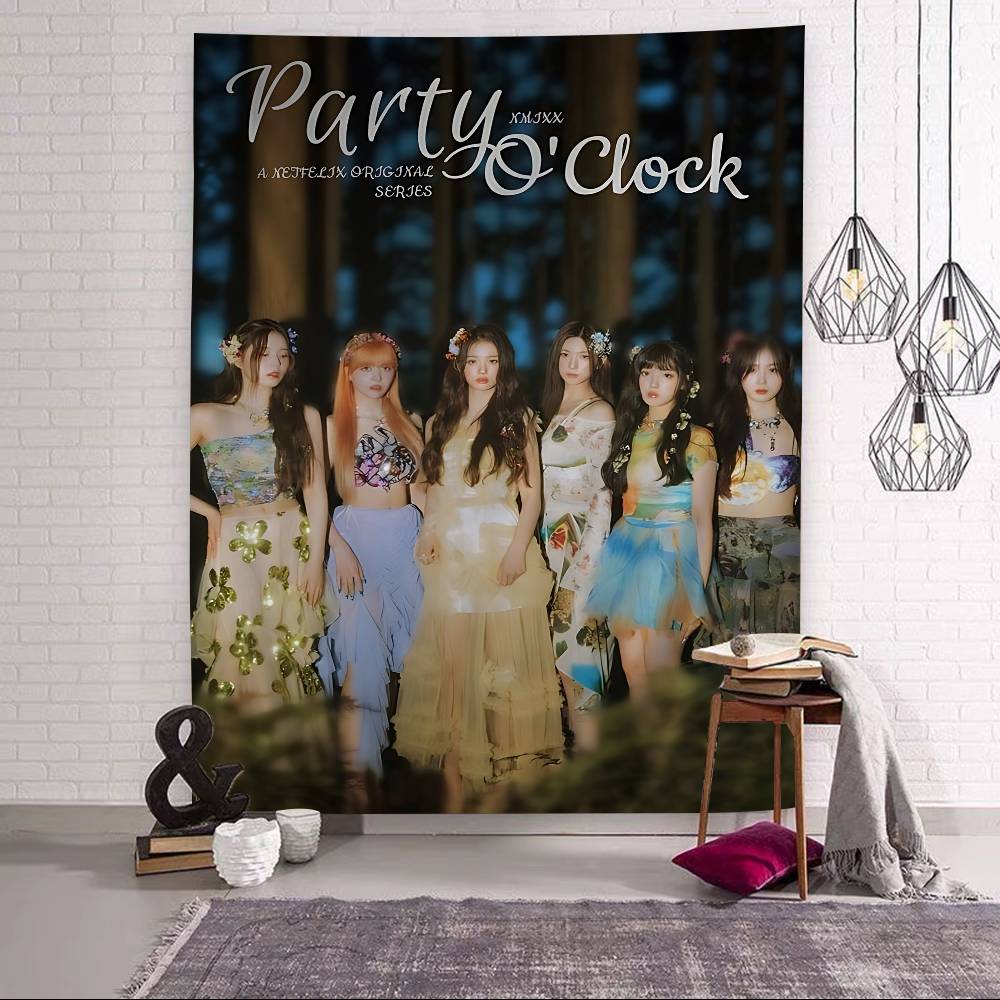 Music Group NNMIXX Anime Tapestry Hippie Flower Wall Carpets Dorm Decor Cheap Hippie Wall Hanging