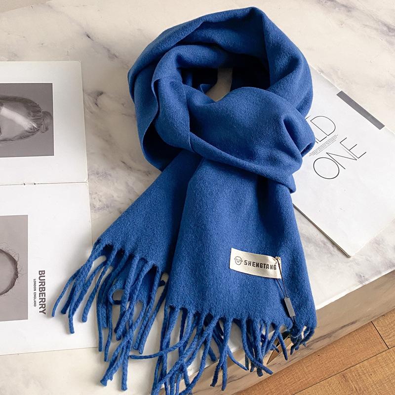 35*200Cm Wool Scarf Luxury Winter Outdoor Warm Women Solid Color Scarves Tassel Shawls Pashmina Lady Wrap Bufanda
