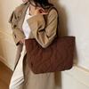 Solid color versatile quilted tote bag women's padded one-shoulder cotton jacket college student minimalist style class commuting handbag