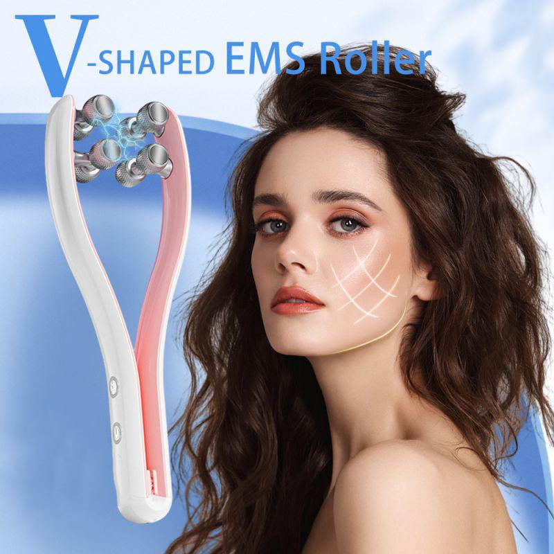 EMS Face Lifting Roller RF Double Chin V Face Shaped Facial Massager Jaw Cheek Thin Slimming Facial Lift Up Belt Skin Care Tool