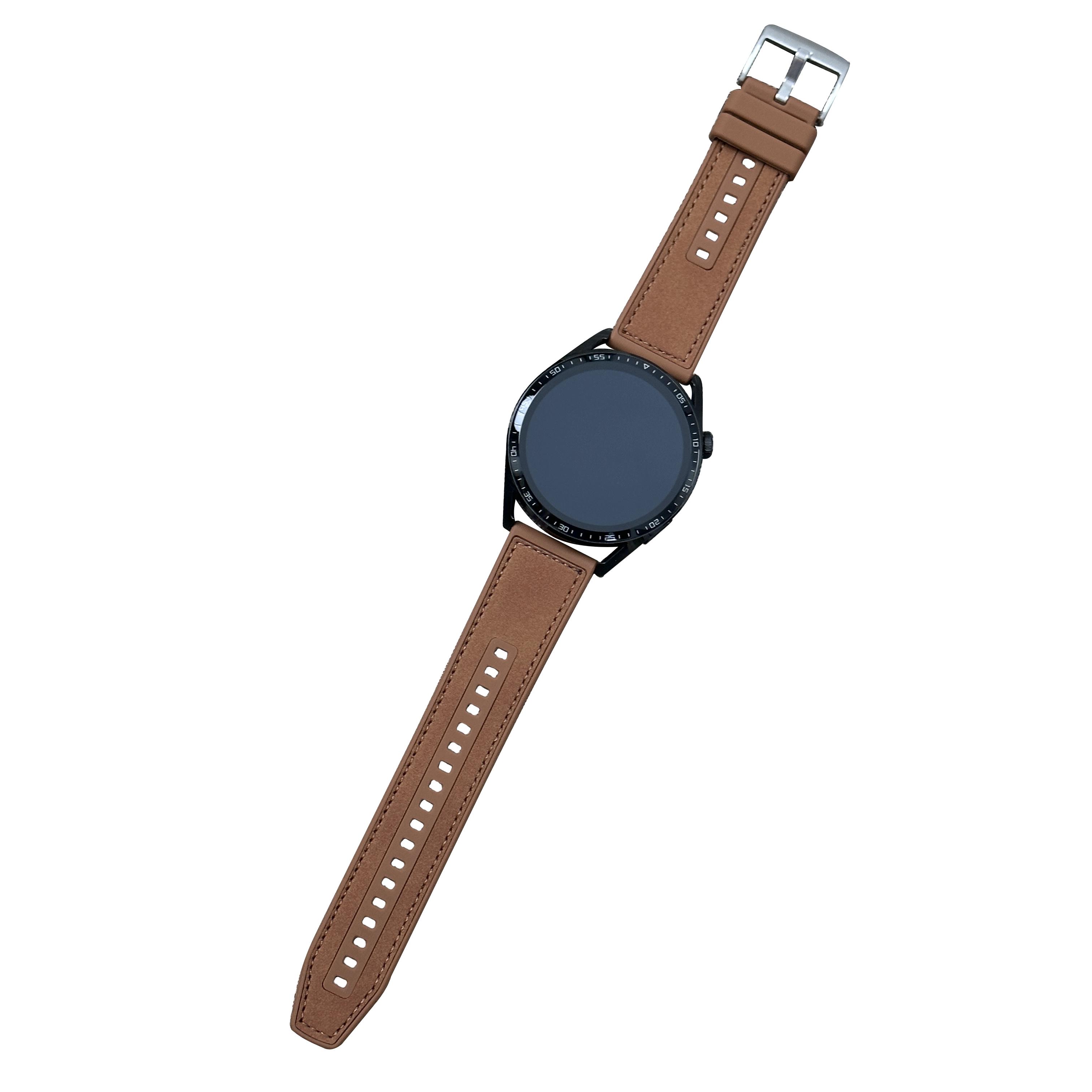 

22mm Universal Watch Band Leather Coated Silicone Replacement Strap with Square Buckle Yellow Brown