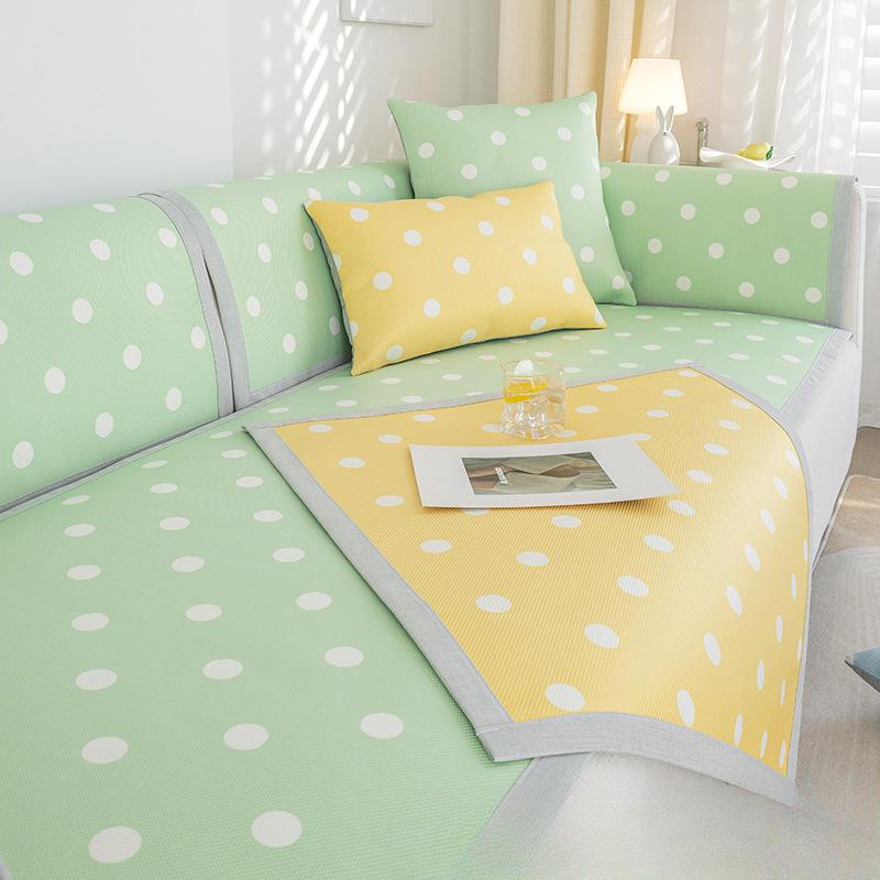 Summer Sofa Cushion Summer Mat Ice Silk Non-Slip Simple Polka Dot Cushion Fresh Summer Backrest Sofa Cover Slipcover
