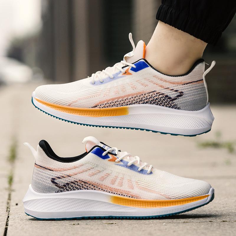 Men's shoes 2025 summer new flying woven mesh shoes comfortable and breathable running sports shoes fashion versatile casual shoes