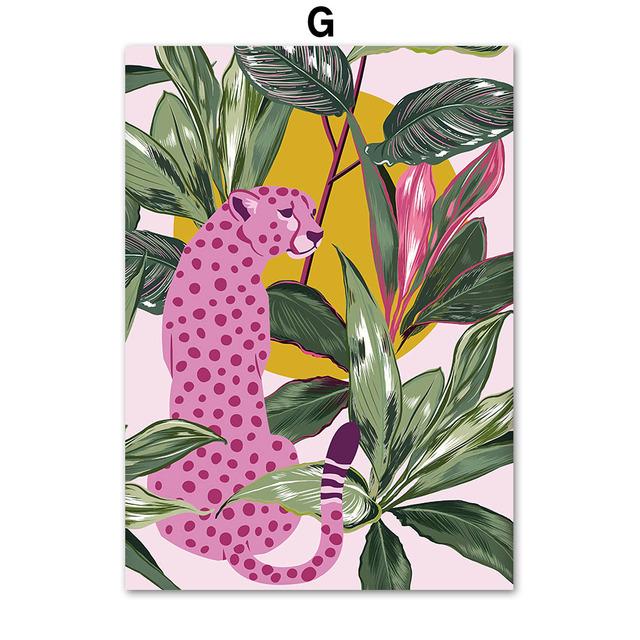 Boho Green Monstera Leaf Leopard Tub Sofa Wall Art Canvas Painting Nordic Posters And Prints Wall Pictures For Living Room Decor