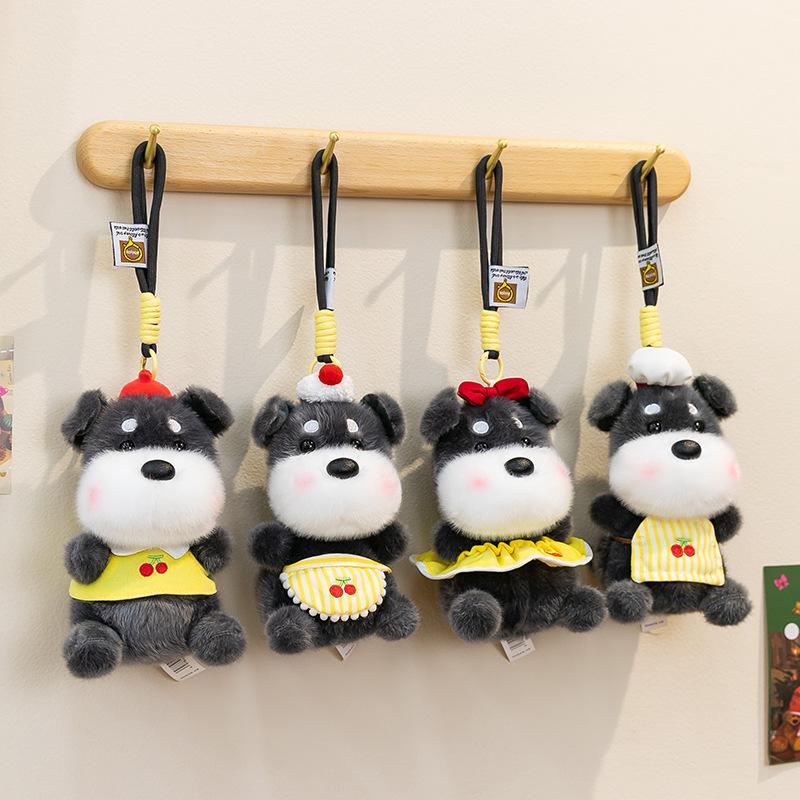 Cute Plush Schnauzer Dog Keychain Simulation Puppy Bag Charm Desktop Ornament Toy