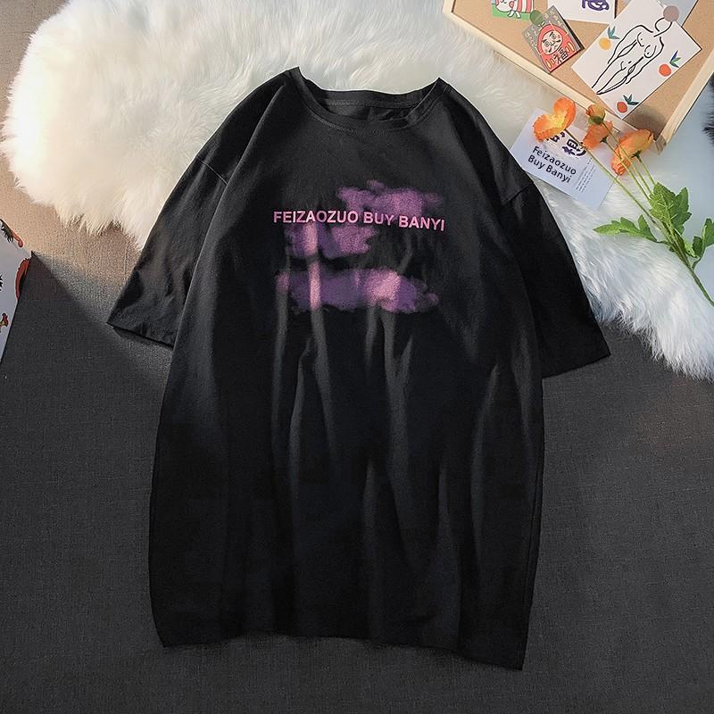 Bla American Street Sle Women's T-irt Loose Summer Top Svel Hong Kong Sle Couple's Clothing Cotton Round Ne