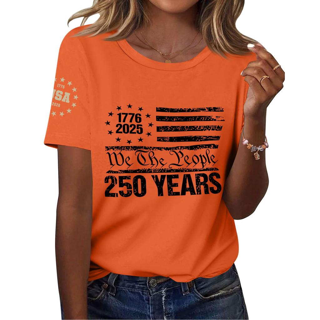 Women's Fashion Casual Printed Short Sleeve Round Neck Pullover Tops