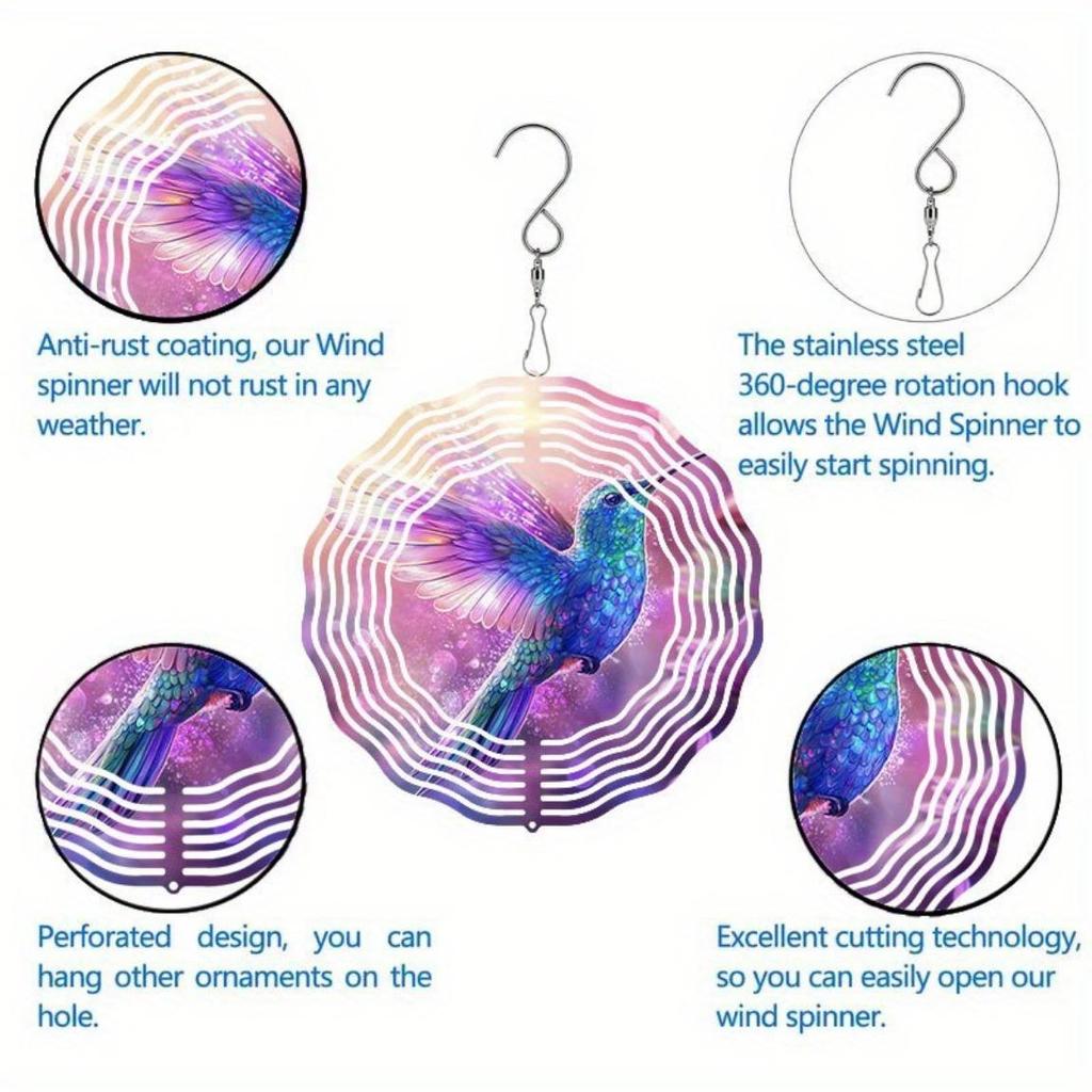 Hummingbird Wind Spinner Outdoor Garden Decor Vibrant Metal Hanging Art for Yard Patio Reflective Design Thanksgiving Decoration