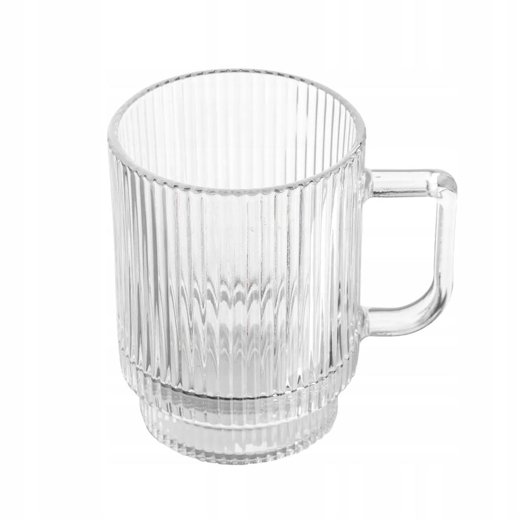 Kubek szklany prosty do kawy latte ryflowany 300ml 1szt Selena