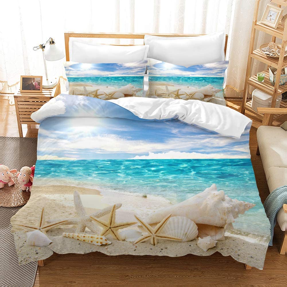 Starfish Duvet Cover King Queen Blue Ocean Bedding Set Beach Seaside Quilt Cover Sea Animal 2/3pcs Polyester Comforter Cover