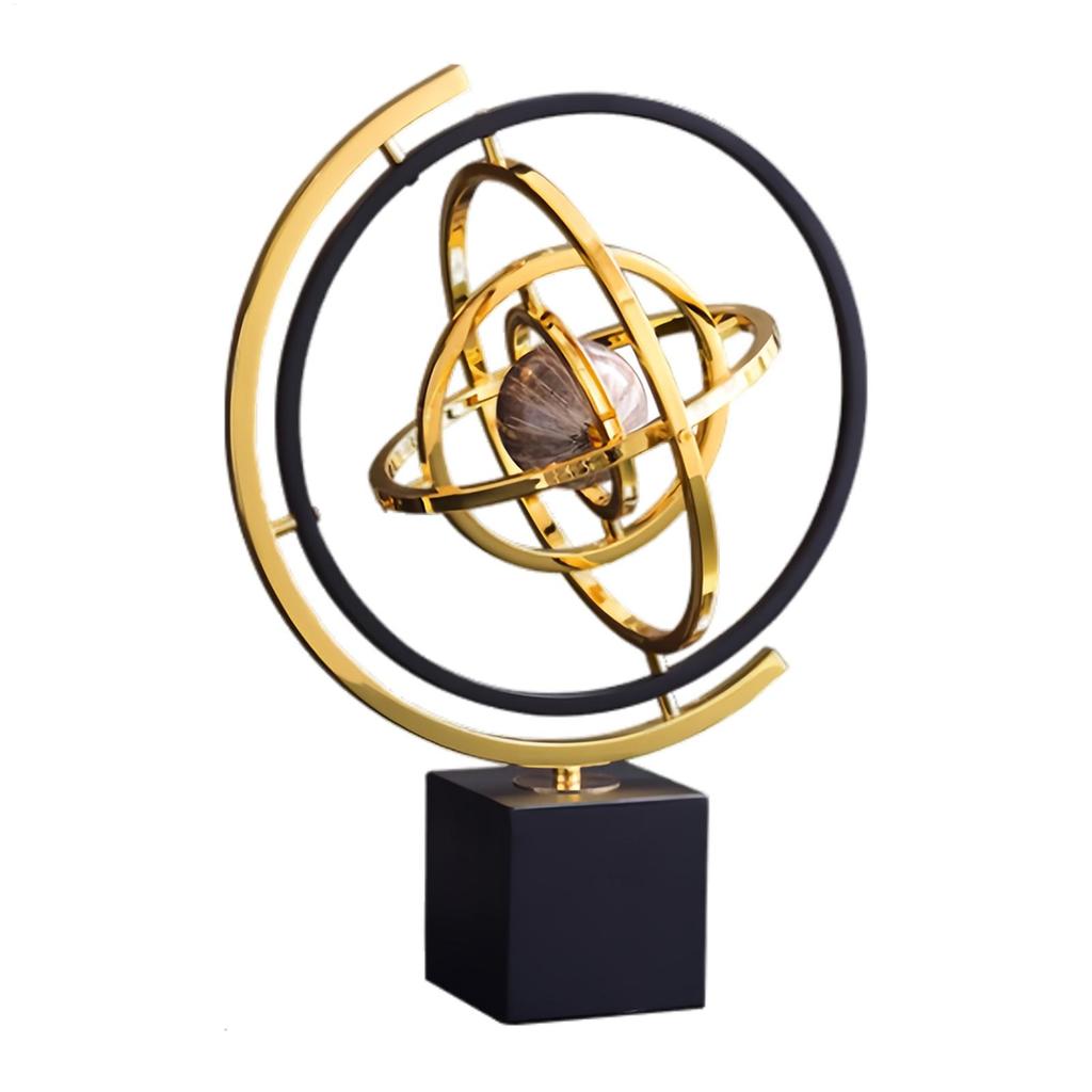360 Rotating Metal Globe Sculpture Abstract Rotating Tabletop Abstraction Globe With Rectangular Base For Home Office Art Deco