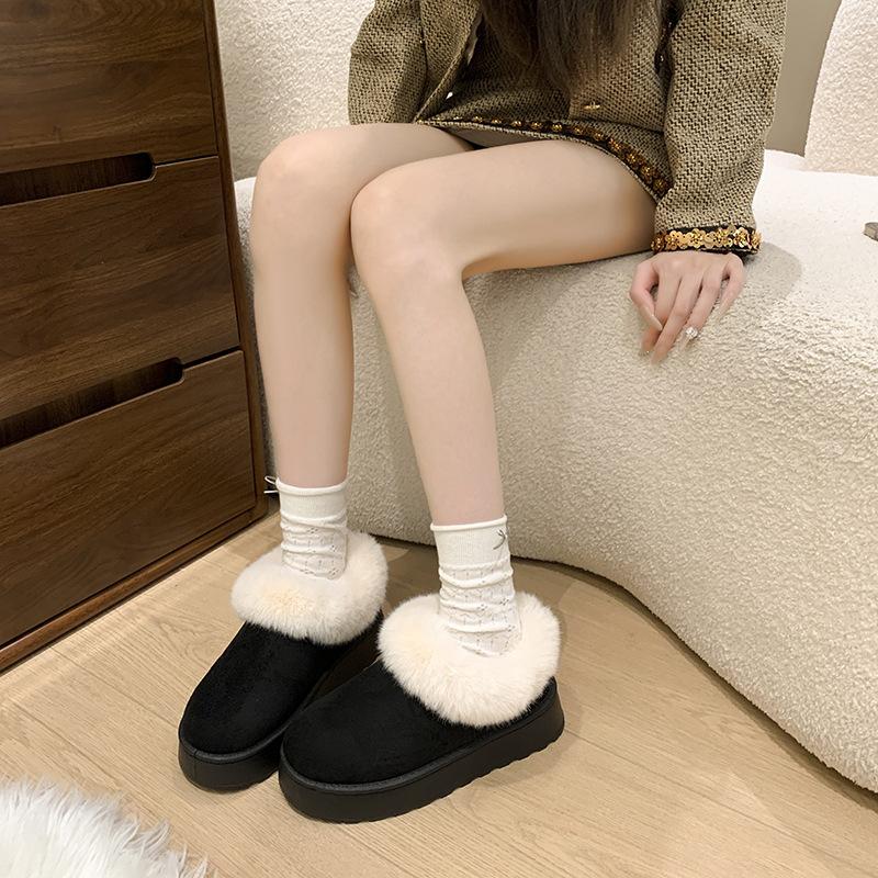 Solid Color Large Size Snow Boots Women's 2025 Winter New Fluffy Piled Thickened Warm Wear-resistant Heightening Cotton Boots Cotton Shoes