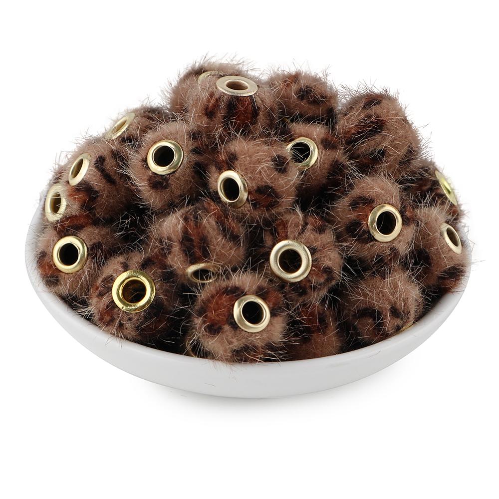 20Pcs/lot 20MM Pompom Beads Plush Fur Covered Ball Bead Charms Straight Hole Big Hole Spacer Beads For Handmade Jewelry Access
