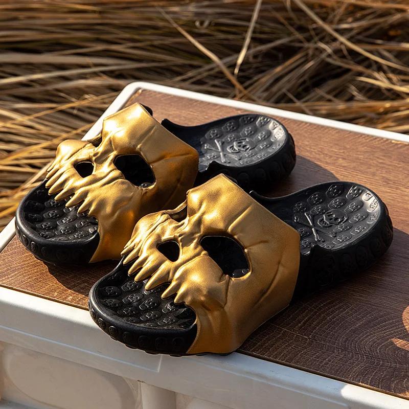 Fashion New Personalized Skull Design Slippers for Men 2025 Summer Fun Novelty Slides Thick Sole Platform Beach Non-slip Women Sandals