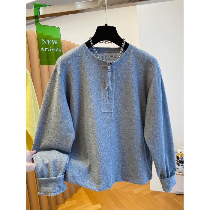 

Korean Style Yellow Snowflake Half-Zip Cotton Long Sleeve Women s Casual Top 2025 XL (up to 82 kg) сірий колір