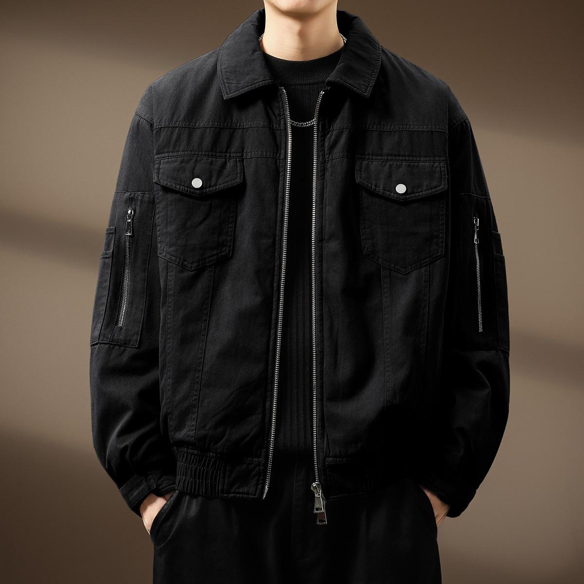 Men s Tough Guy Casual Cotton Warm Winter Jacket with Lapel and Zipper Design 3XL fits 95-110 kg чёрный