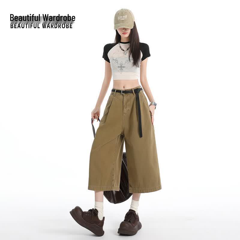 Women s American Retro Wide-Leg Cropped Cargo Pants M