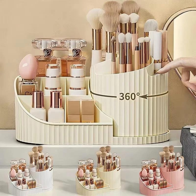 Makeup Organizer Countertop with Drawer 360 Rotating Brush Holder Storage Large Capacity Skincare Cosmetic Display Cases