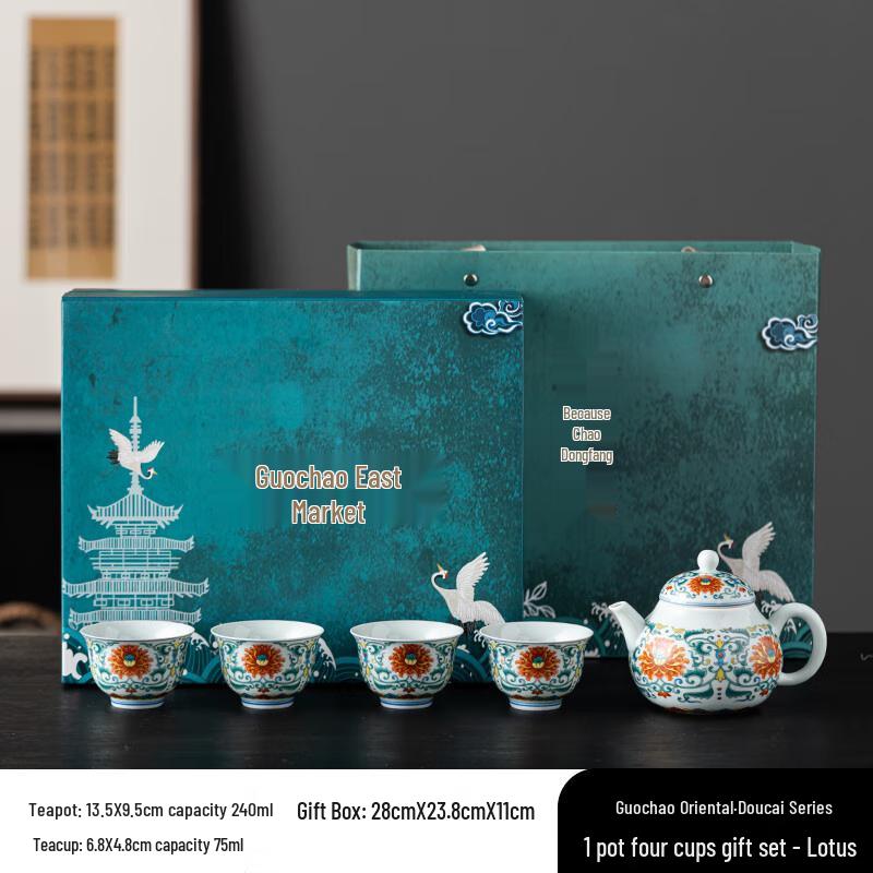 Hongyu Oriental Doucai Ceramic Tea Set