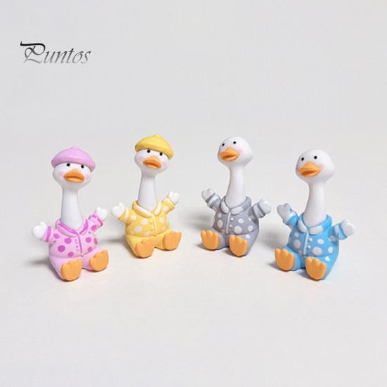 Car Dashboard Ornament 4Pcs Mini Cartoon Duck Figurines, Cute Polka-dot Pajamas Statues, Multi-functional Accessory Macaron Animal Ornaments